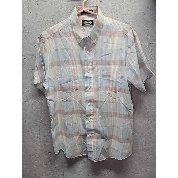 Retro‎ Vintage Towncraft JCPenney Blue Plaid Collared Buttonup Shirt L 70s - Picture 2 of 15